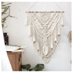 Flor de Cristal Flamenco Mystique Macramé vešiak na stenu WN26, boho štýl, pletená bavlnená šnúra 5 mm, 70x95 cm