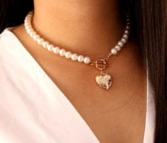 Camerazar Perlový náhrdelník s príveskom v tvare srdca, dĺžka 46 cm, veľkosť prívesku 2x2 cm