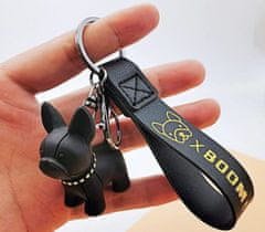 Camerazar Prívesok na kľúče s buldogom, čierny, z nerafinovaného kovu a gumy s ekokožou, 10 cm