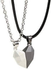 Camerazar Magnetické náhrdelníky pre páry 2v1, dizajn srdca, strieborná a čierna farba, dĺžka 50+5 cm