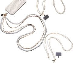 Camerazar Prívesok na telefón s perlami a krúžkom na kľúče, biely, zlatý kovania, 120 cm