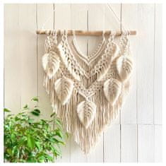 Flor de Cristal Flamenco Mystique Macramé vešiak na stenu v boho štýle, 5 mm bavlnená šnúra, 50x66 cm