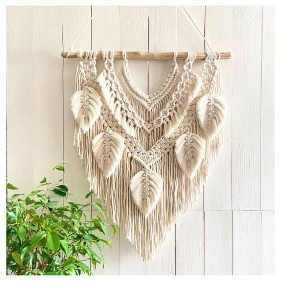 Flor de Cristal Flamenco Mystique Macramé vešiak na stenu v boho štýle, 5 mm bavlnená šnúra, 50x66 cm