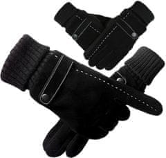 Camerazar Pánske zimné semišové rukavice Touch, čierne, kvalitná umelá koža a polyester, univerzálna veľkosť
