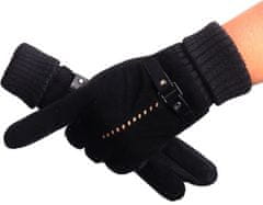 Camerazar Pánske zimné dotykové rukavice, čierne semišové, s protišmykovými prvkami a kontrastným prešívaním
