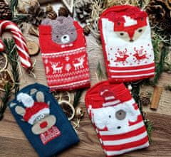 Camerazar Teplé dámske vianočné ponožky s medveďom, škandinávsky dizajn, veľkosť 34-40, bavlna-polyester-elastan