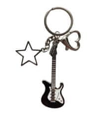 Camerazar Prívesok na kľúče v tvare rockovej gitary, zliatina zinku, 7x2,5 cm