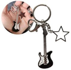 Camerazar Prívesok na kľúče v tvare rockovej gitary, zliatina zinku, 7x2,5 cm