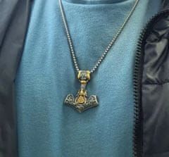 Camerazar Pánsky náhrdelník s kladivom Thor Mjolnir, striebro-zlato, chirurgická oceľ