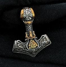 Camerazar Pánsky náhrdelník s kladivom Thor Mjolnir, striebro-zlato, chirurgická oceľ