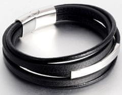 Camerazar Pánsky kožený náramok v punkovom štýle, čierny, s magnetickým zapínaním z nehrdzavejúcej ocele, dĺžka 21 cm