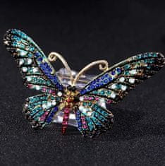 Camerazar Elegantná motýlia brošňa s farebnými zirkónmi, šperky zo zliatiny, 7,8 cm * 4 cm