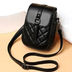 Camerazar Elegantná prešívaná taška cez rameno na telefón, čierna, 100% polyester, 18x12x7,5 cm