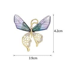 Flor de Cristal Flamenco Mystique Elegantná motýlia brošňa s kryštálmi BZ99, 4,2 x 3,9 cm, zliatina základných kovov bez niklu a chrómu