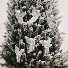 Flor de Cristal Flamenco Mystique Sada závesných anjelov na vianočný stromček, strieborná farba, plast, dĺžka 6 cm