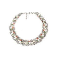 Flor de Cristal Flamenco Mystique Strieborný náhrdelník zdobený bielymi kryštálmi, perlami a zirkónmi, maximálna dĺžka 50 cm, šírka 2,5 cm