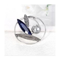 Flamenco Mystique Elegantná ozdobná brošňa CRISTAL Oval Navy BZ86, modrá, 4,6x4,8 cm, zo zliatiny obyčajných kovov bez niklu a chrómu