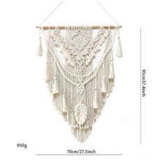 Flor de Cristal Flamenco Mystique Macramé vešiak na stenu WN26, boho štýl, pletená bavlnená šnúra 5 mm, 70x95 cm