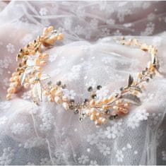 Flor de Cristal Flamenco Mystique Ručne vyrobená svadobná čelenka s kryštálmi a perlami, univerzálna veľkosť, dĺžka 36 cm, zliatina obyčajných kovov