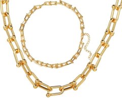 Camerazar Dámsky náhrdelník z bižutérneho kovu, zlatý, dĺžka 46+5 cm, hrúbka článkov 6 mm