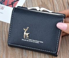 Camerazar Elegantná dámska peňaženka s jeleňom, čierna, ekologická umelá koža, 10x9x3 cm