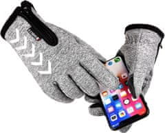 Camerazar Pánske zateplené dotykové rukavice s reflexnými prvkami, sivá melanž, polyester a guma, veľkosť XL