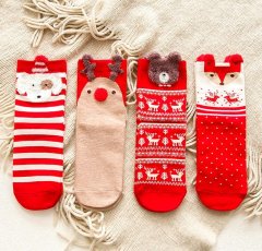 Camerazar Teplé dámske vianočné ponožky s medveďom, škandinávsky dizajn, veľkosť 34-40, bavlna-polyester-elastan