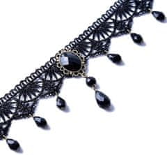 Camerazar Viktoriánsky náhrdelník z čiernej čipky s malými retiazkami a pôsobivým príveskom, dĺžka 31 cm, šírka 5 cm