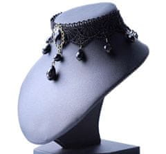 Camerazar Viktoriánsky náhrdelník z čiernej čipky s malými retiazkami a pôsobivým príveskom, dĺžka 31 cm, šírka 5 cm