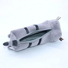 Camerazar Plyšová mačacia školská taška na ceruzky a kozmetiku, sivá, 22x8x7 cm