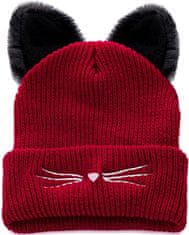 Camerazar Dámska zimná čiapka s mačacími ušami, červená červená repa, 100% akrylové vlákno, univerzálna veľkosť