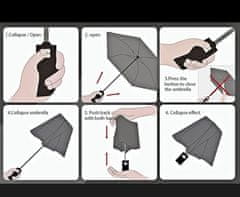 Camerazar Skladací automatický dáždnik s ochranou proti UV žiareniu, reflexným pruhom a puzdrom, čierny