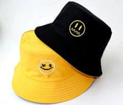 Camerazar Obojstranná rybárska čiapka BUCKET HAT, čierna/žltá s emotikonom, polyester/bavlna, univerzálna veľkosť 55-59 cm