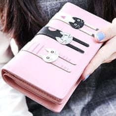 Camerazar Veľká dámska peňaženka so vzorom mačky, ružová ekokoža, 19,5 x 9,5 x 3,2 cm