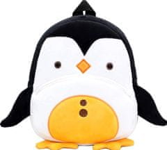 Camerazar Plyšový detský batoh s tučniakom, čiernobiely, polyester, 26x24x10 cm