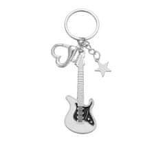 Camerazar Prívesok na kľúče v tvare gitary s hviezdnym srdcom, zliatina zinku, 7x2,5 cm
