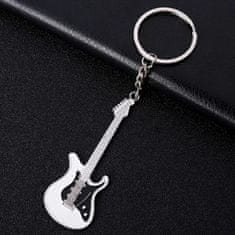 Camerazar Prívesok na kľúče v tvare gitary s hviezdnym srdcom, zliatina zinku, 7x2,5 cm