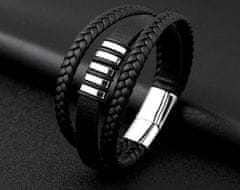 Camerazar Pánsky čierny kožený náramok s magnetickým zapínaním, dĺžka 21,5 cm, materiál ekokoža a oceľ