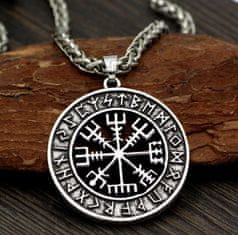 Camerazar Pánsky náhrdelník Vegvisir Nordic, strieborná farba, zliatiny kovov, priemer prívesku 3,2 cm