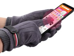 Camerazar Pánske zimné semišové rukavice s dotykovou funkciou, sivé, univerzálna veľkosť