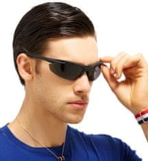 Camerazar Pánske športové slnečné okuliare s polarizačným, čiernym, kovovým rámom a filtrom UV 400 cat 3