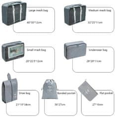Camerazar Cestovná sada 7 nepremokavých organizérov do kufra, sivá farba, nepremokavý materiál, rôzne veľkosti