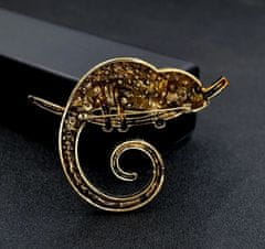 Camerazar Elegantná brošňa Chameleón so zirkónmi, šperková zliatina, 6 cm * 7,8 cm