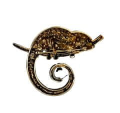 Camerazar Elegantná brošňa Chameleón so zirkónmi, šperková zliatina, 6 cm * 7,8 cm