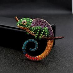 Camerazar Elegantná brošňa Chameleón so zirkónmi, šperková zliatina, 6 cm * 7,8 cm