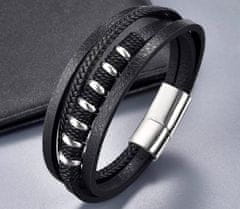 Camerazar Pánsky náramok z čiernej ekokože s magnetickou sponou z nehrdzavejúcej ocele, dĺžka 21,5 cm