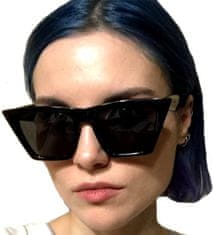 Camerazar Veľké štvorcové dámske slnečné okuliare s mačacími očami, plastové, čierne, filter UV400 cat 3