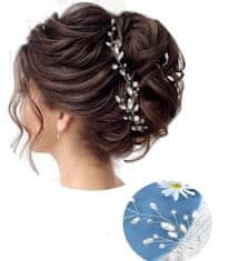 Camerazar Svadobná strieborná ozdoba do vlasov so zirkónmi, elastický drôt, 15 cm