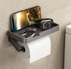Camerazar Nástenný držiak toaletného papiera s poličkou, sivý, z nehrdzavejúcej ocele, 17,6x9,5x2 cm