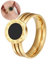 Camerazar Elegantný zlatý prsteň s motívom rímskych hodín, chirurgická oceľ 316L, veľkosť 8